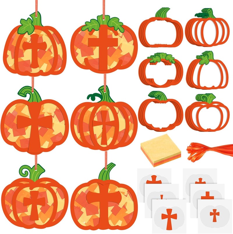 Chiisong 24 Sets Religious Pumpkin Crafts Kit DIY Tissue Paper Sign Crafts for Back to School Fall Harvest Thanksgiving Religious Christian Party Fun Home Actives - Image 1